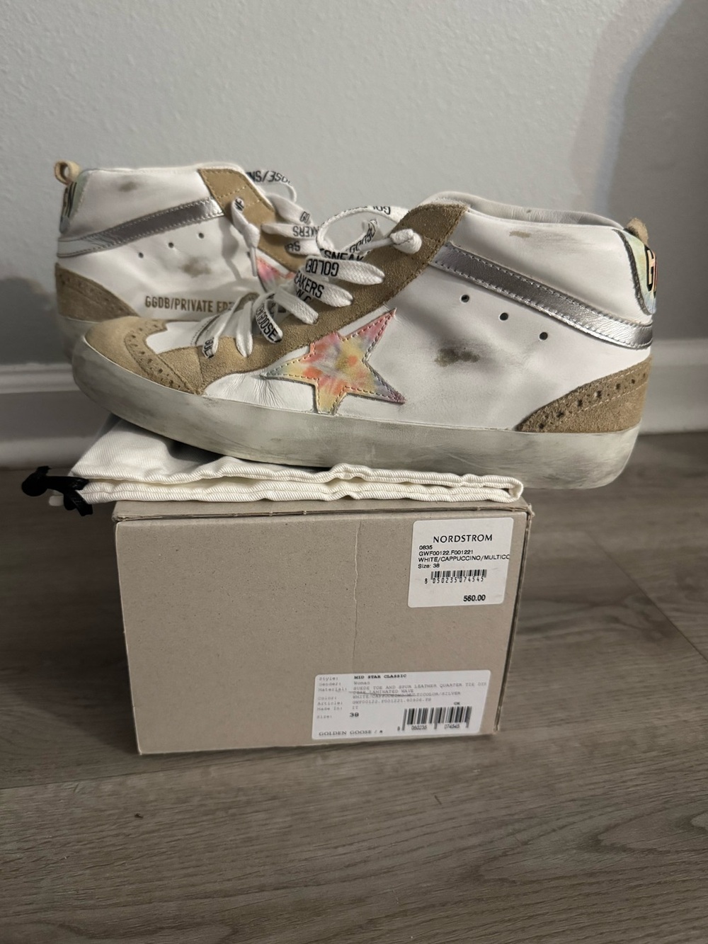 Golden Goose Women Mid-Top Sneakers in White, Beige and Pastel Multi